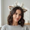 Adjustable Hairband With Faux Furs Deer Horns Seamless Design Perfect For Halloween Holiday Cosplay School Celebrations