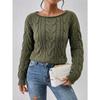 Women Casual Loose Off Shoulder Long Sleeve Cable Knit Pullover Sweater