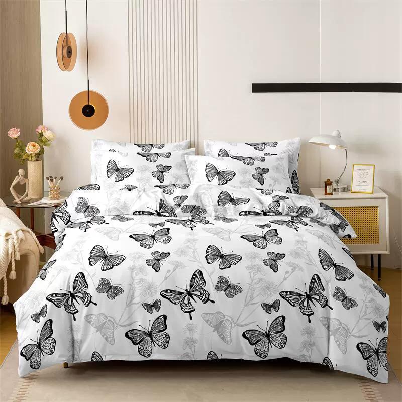 3pcs Printed Brushed Duvet Cover Pillowcase Three Piece Set High Quality Skin Friendly Fabric Bedding Cover (without Bed Sheet)