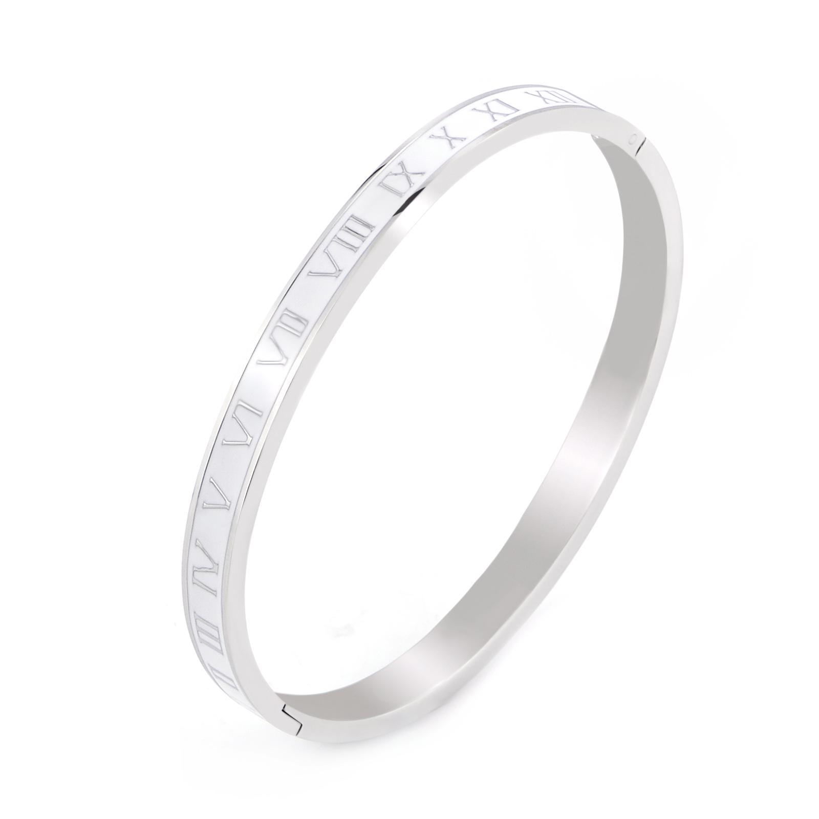 Stainless Steel Roman Numeral Enamel Bracelet for Women - Titanium Steel Buckle Drip Glue Design