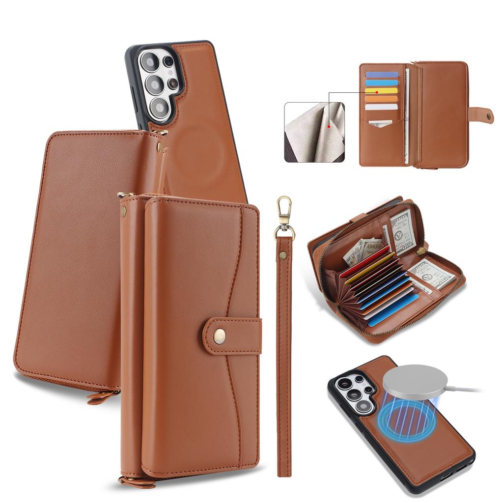 2 in 1 Detachable Flip Multi-card Wallet Leather Case for Samsung S26 Ultra S25 S24 Plus Shockproof For Magsafe Strap RFID Cover