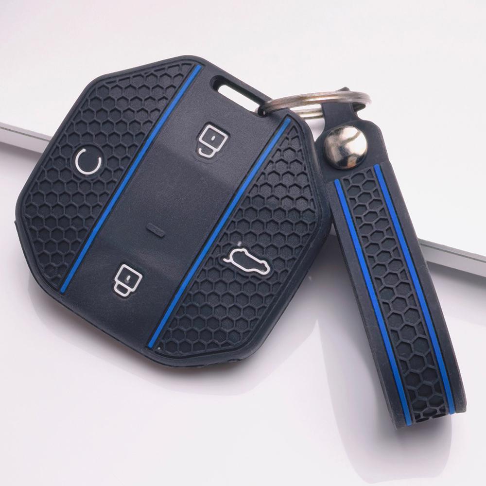 Silicone Smart Key Fob Cover for Chery JETOUR Freedom Traveler Tiggo 7 Pro with Keychain Honeycomb Texture Racing Stripe Smart Remote Key Protector