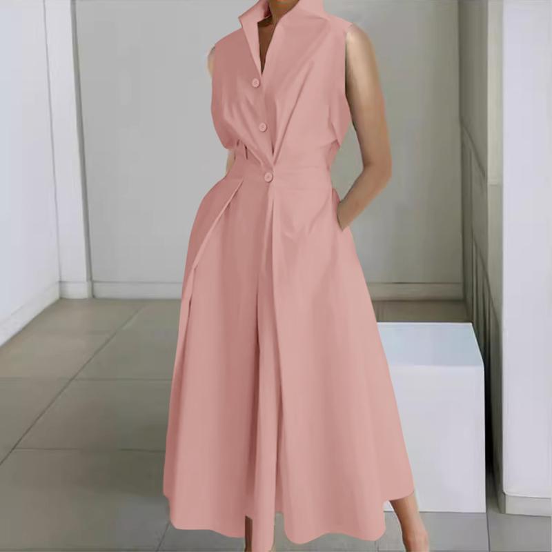 ZANZEA Women Casual Turn Down Collar Loose Summer Sleeveless Dress