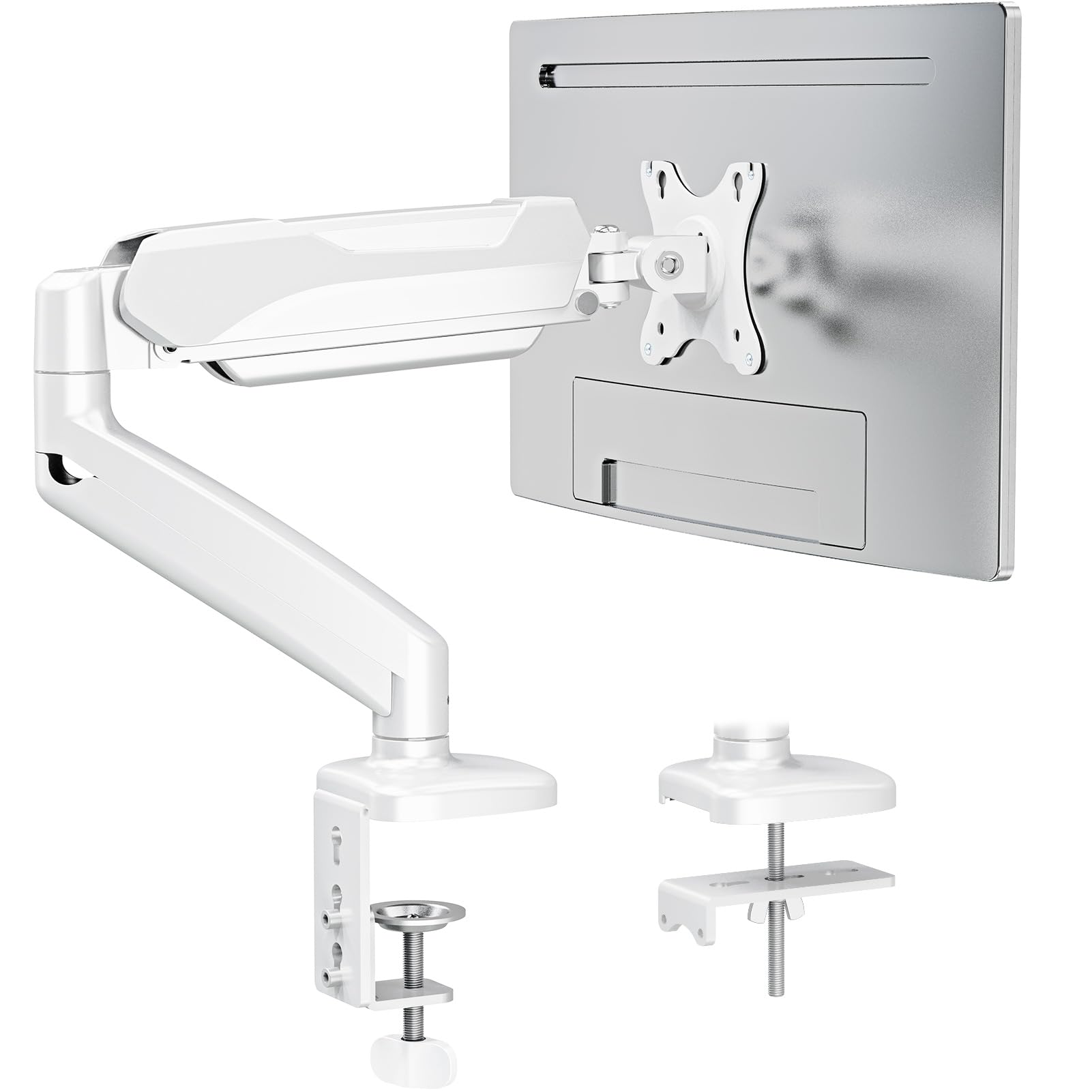 

MOUNTUP Кронштейн для ПК-монитора, совместимый с газовой пружиной, Весовой ЖК-монитор, Подставка с зажимом и кронштейном VESA 100x100 мм, 13-32 дюйма, Управляемый, Грузоподъемность 2-8 кг, белый