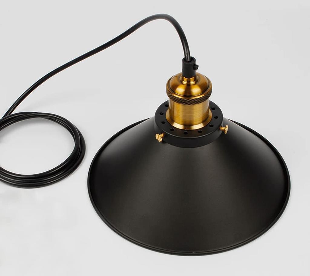 Set of 3 Retro Industrial-Style Pendant Lights with Black Cords, Iron Shades, and Industrial Lighting Fixtures. These stylish, Scandinavian-inspired