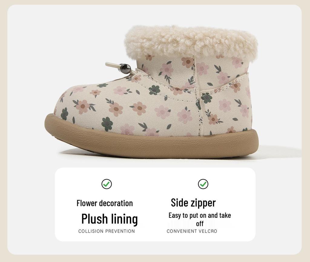 2025 Winter Girls' Velvet-Lined Warm Toddler Boots - Soft Soles, Non-Slip, Short Cotton Boots