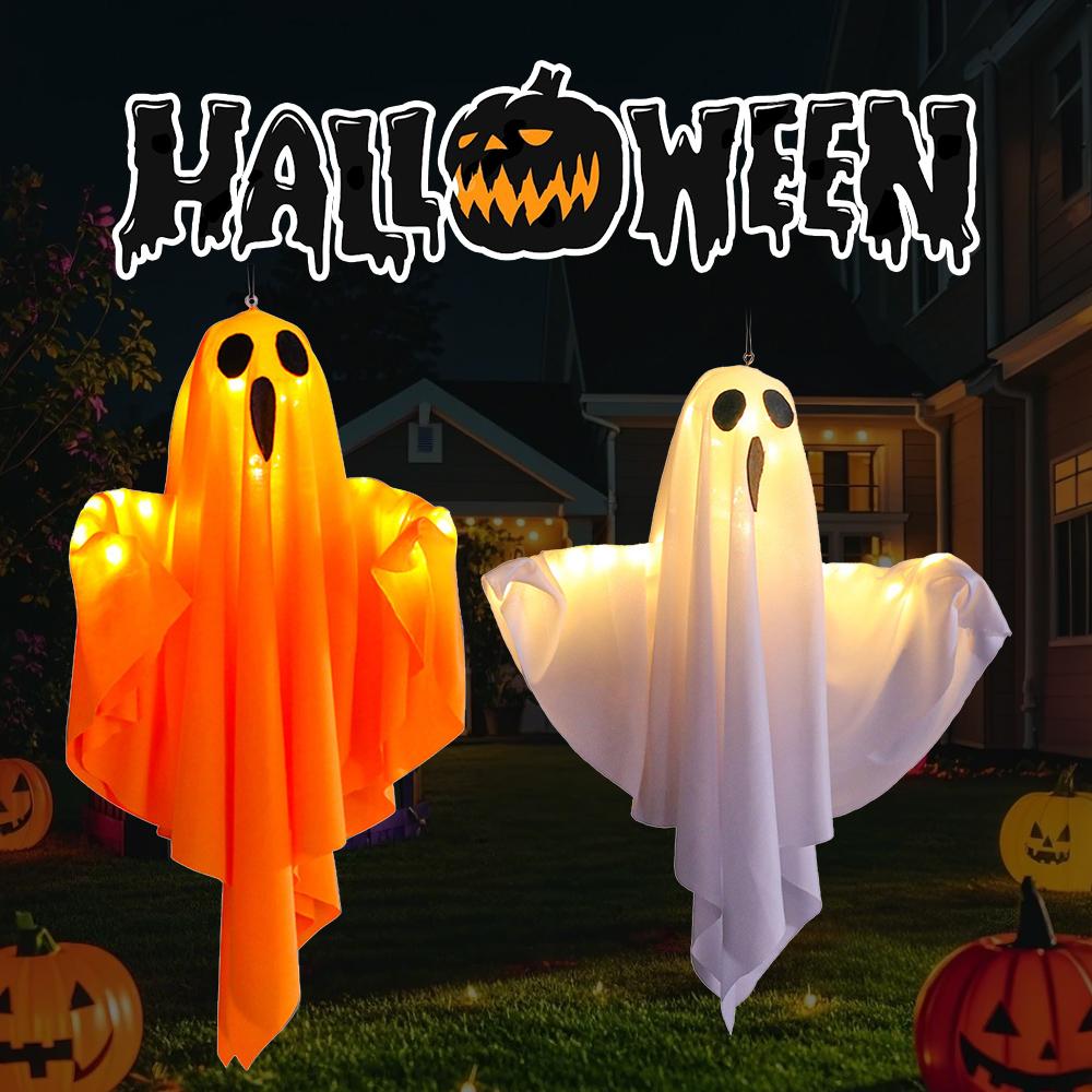 Halloween Glowing White Ghost IP65 Waterproof Glowing Door Hanging Ghost Room Escape Scene Props for Halloween Garden Home Decor