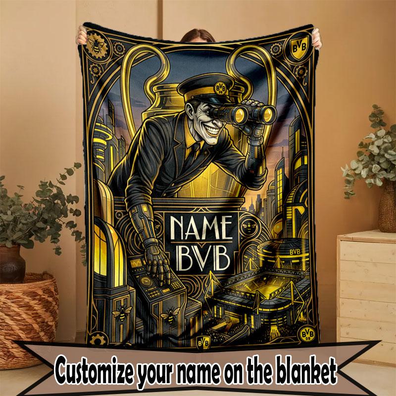 Custom Name Personalized Borussia Dortmund Bvb Print Blanket, Home Decor, Bedroom, Sofa, Camping, Couch, Gifts for Birthday Christmas