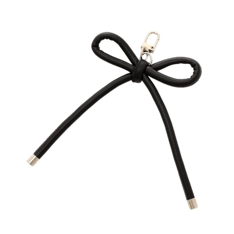 Fashionable Grunge PU Leather Bowknot Keychain Vintage Styles Bag Pendant Accessory for Korean Fashion Enthusiasts