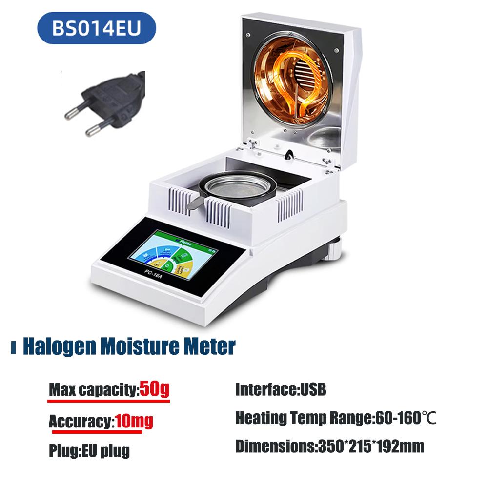 16A Halogen Moisture Meter LCD Touch Screen Food Medicine Powder Moisture Detector EU US Plug HalogenWater Content Analyzer