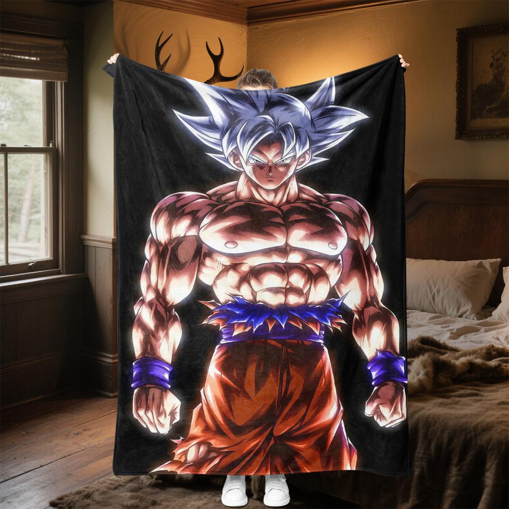 1 Stück Son Goku Druck Flanelldecke, Hohe Qualität für alle Jahreszeiten, Heimdekoration, Wärme und Komfort, Perfekt für Weihnachtsgeschenke