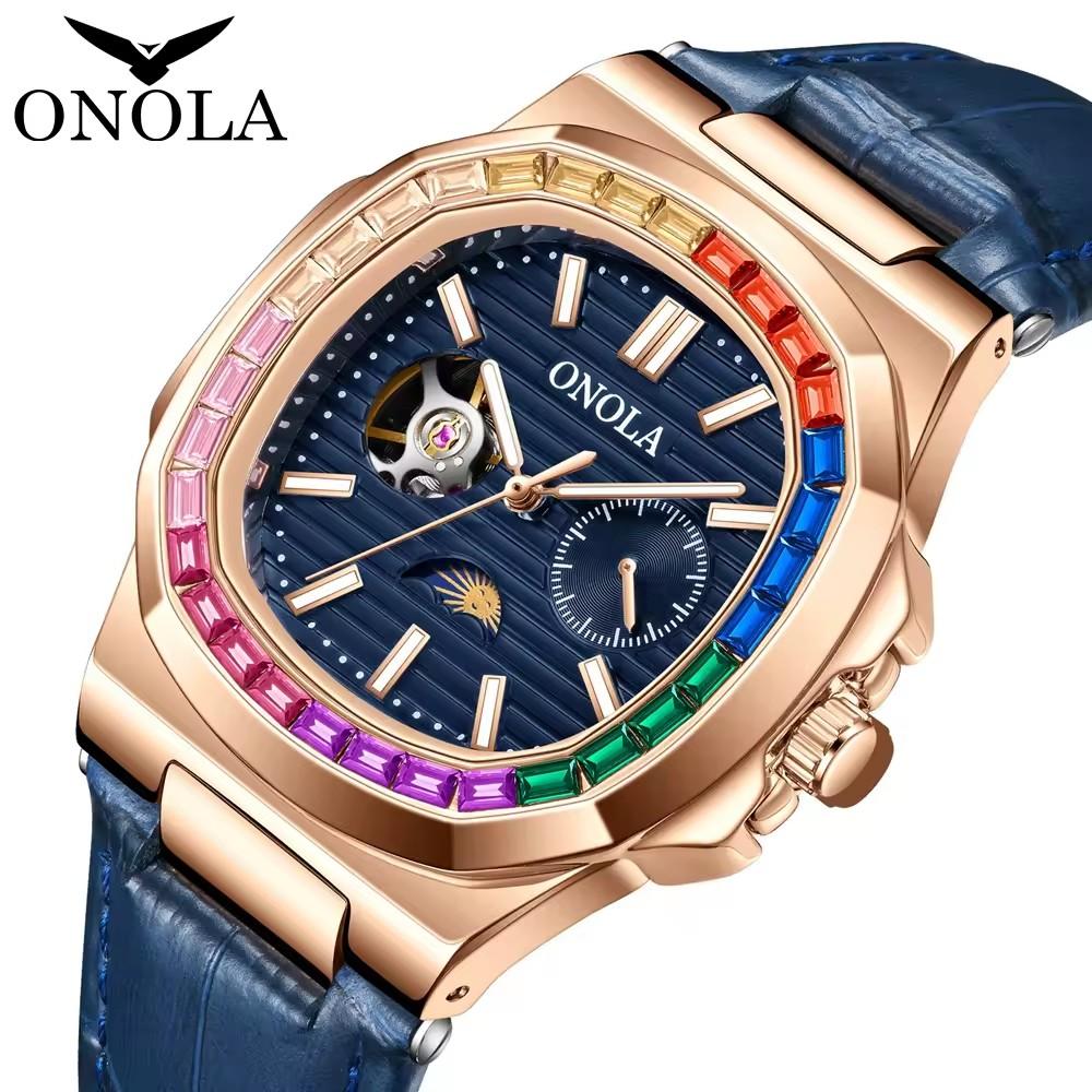ONOLA 3855CH Luxury Watch Luminous Hands Charm Men's Mechanical Cheap Price Fashion Leather Band Automatic Male Watches