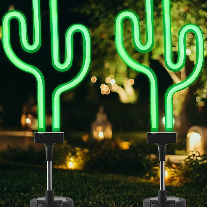 Solar Courtyard Landscape Cactus Neon LED Light Lawn Floor Plug Light Decorative Solar Panel
