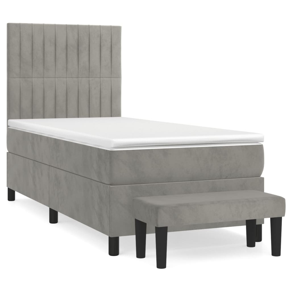 Vidaxl Letto Continentale Con Materasso, Grigio Chiaro, Velluto, 80X200 Cm