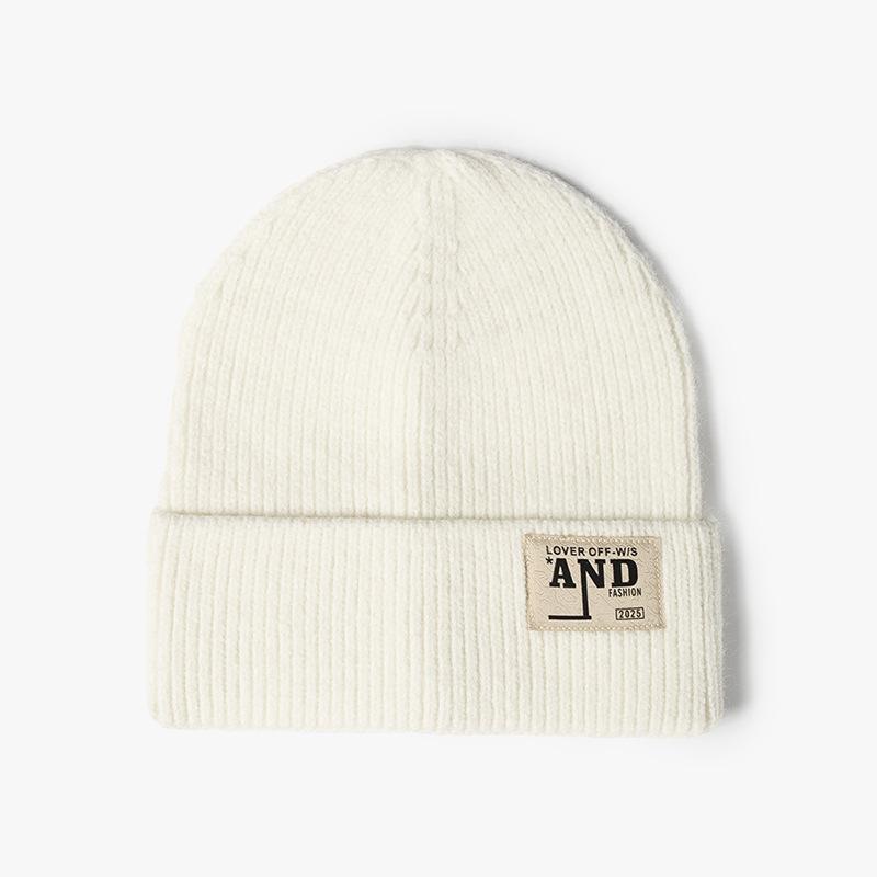 Fashion Knitted Hat Women's Warm Thickened Letter Sticker Autumn and Winter Hat Outdoor Beanless Wool Hat Men