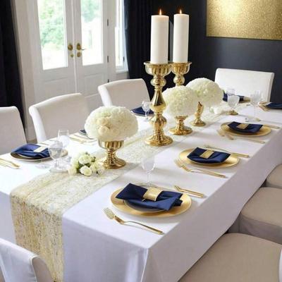 Gaze Tischläufer Durchsichtiger Chiffon Tüll Käsetuch mit Glitzer Metallfolie für Hochzeit Geburtstagsparty Jubiläum Esstisch Dekoration