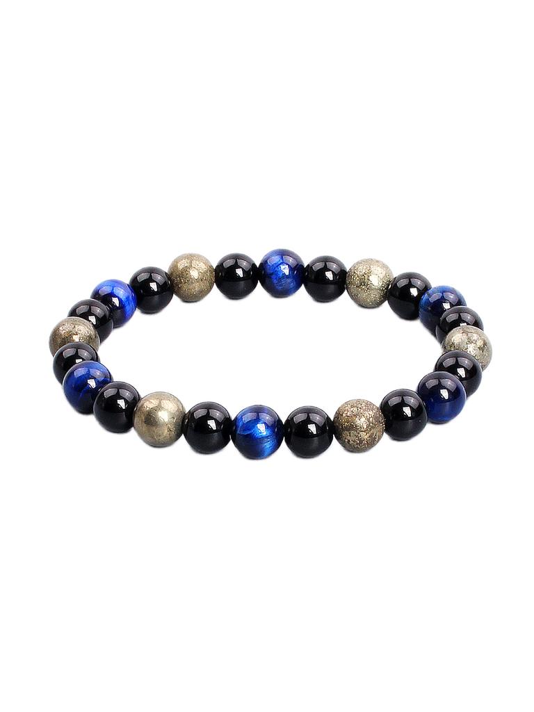 Triple Protection Natural Stone Beads Bracelet Tiger's Eye for Courage Obsidian for Grounding & Pyrite for Wealth Health Jewelry