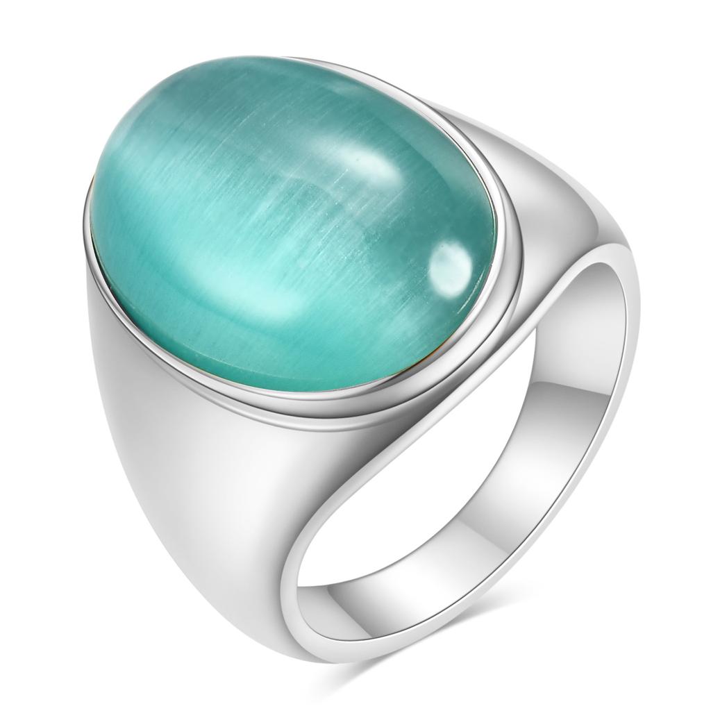 Oval Cat Eye Stone Stainless Steel Ring Gold Silver Plated Multi-color Statement Ring for Women Men