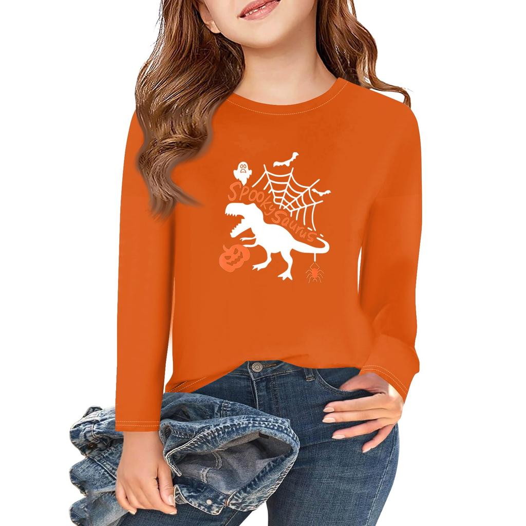 Girls Long Sleeve Halloween Day T Shirts Kids Fall Tops Crewneck Basic Tees 2-11Y