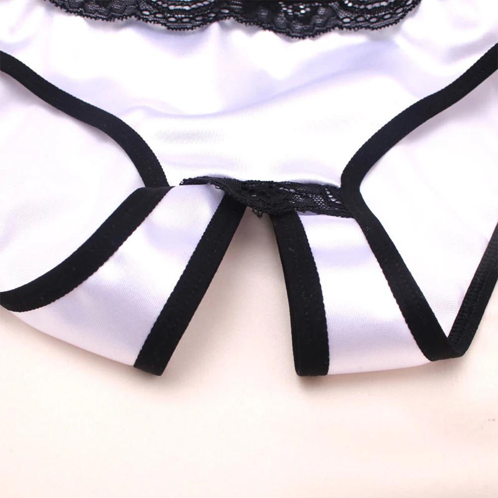 Women Sexy Open Crotch Panties High Quality Luxury Underwear Fashion Bow Silk Satin Underpants Comfortable Crotchless Briefs