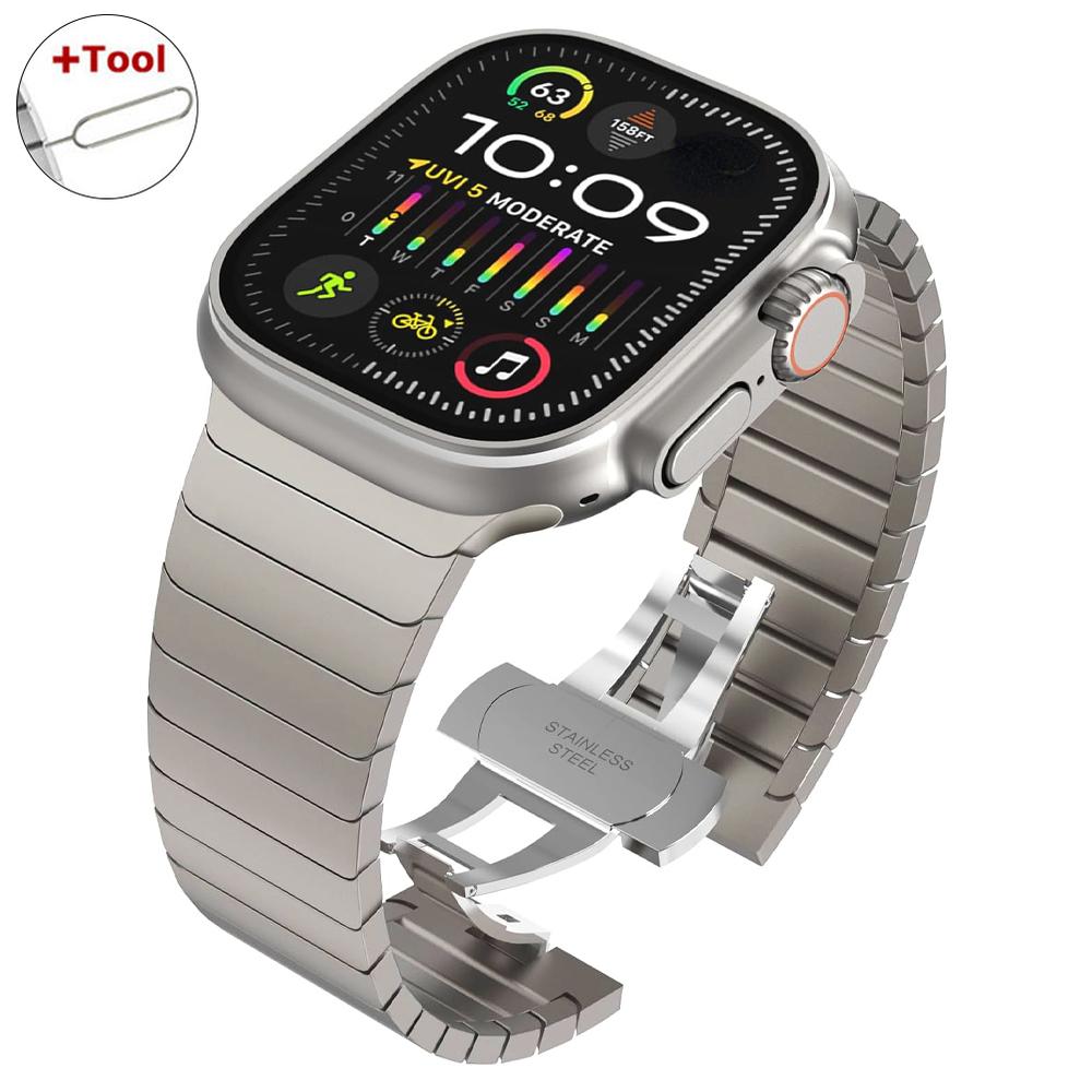 Ultra 2 1 Titanium Color For Apple Watch Ultra 49mm 45mm 44mm 42mm Luxury Bracelet iWatch 46mm 41mm 8 9 10 Stainless Steel Band
