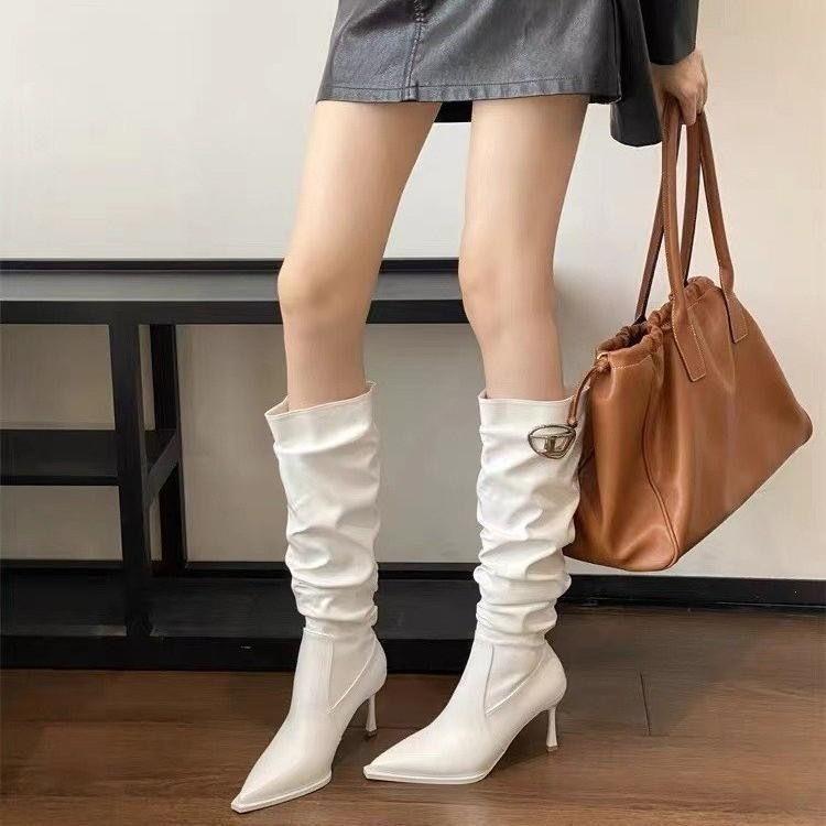 Pointed thin heel women's long boots 2025 autumn and winter new stacking boots but knee high heel boots children