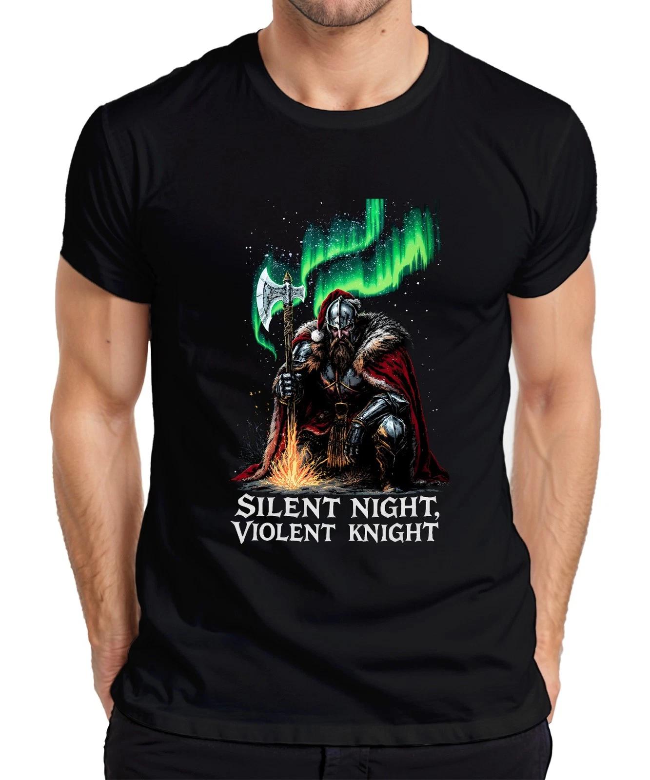 Silent Night Violent Knight Wikinger Axt Nordlicht Weihnachten Herren T-Shirt XL