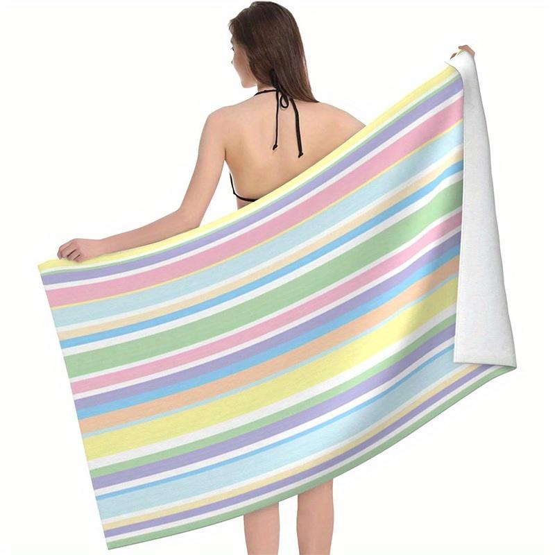 Beach Towel Colorful Stripes Printed Pattern Sun Protection Windproof Suitable For Pool Camping Travel Blanket