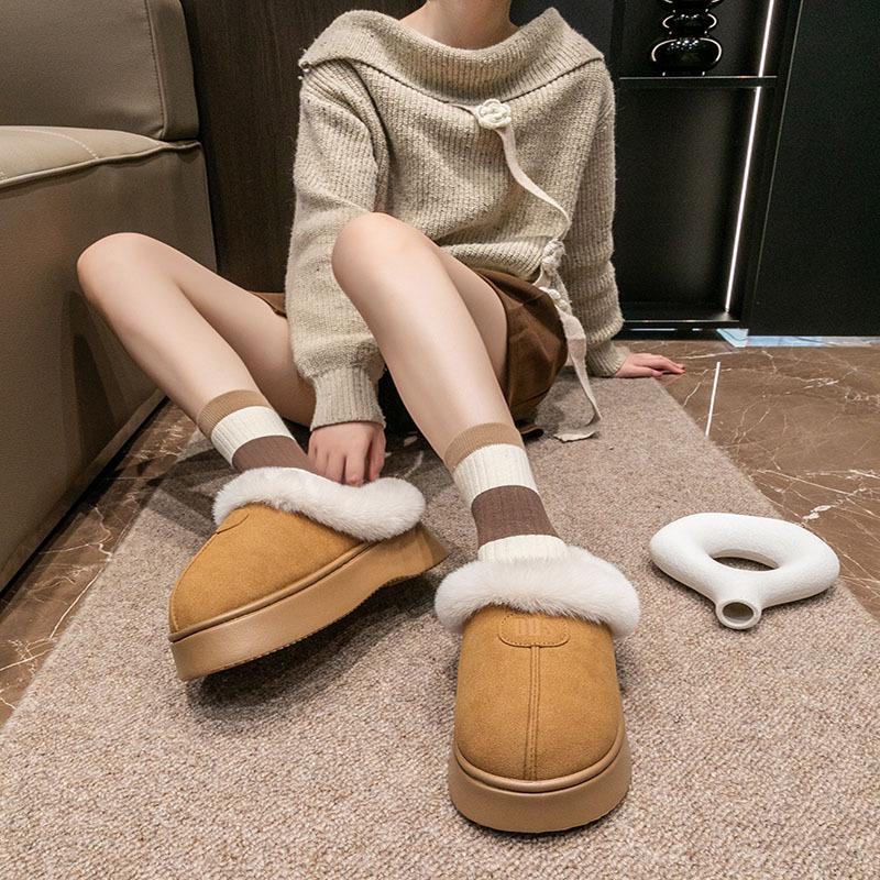 New Women's Thick-soled Cotton Slippers Home Indoor Couple Velvet Warm Feet Comfortable and Non-slip Winter Casual Cotton Mop