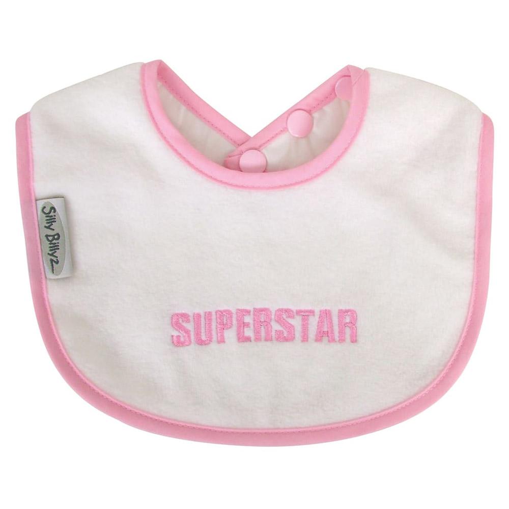 Silly Billyz – Superstar-Lätzchen mit glitzernden Glitzersteinen (Weiß/Rosa)