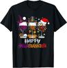 Happy Hallothanksmas Halloween Wine Thanksgiving Christmas T-Shirt
