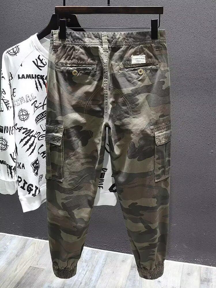 

Summer camouflage pants men s wear-resistant and dirt-resistant loose labor insurance overalls for work wear feet tied feet multi-pocket pants M