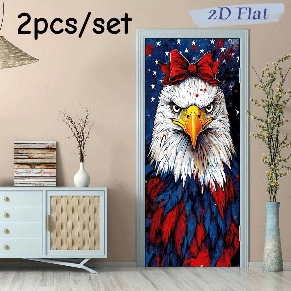 

2pcs American Flag Bald Eagle Decorative Wall Stickers with Red Bow - Independence Day, July 4th Patriotic Home Decor Living Roo (as the picture,38.5x200cmx2)