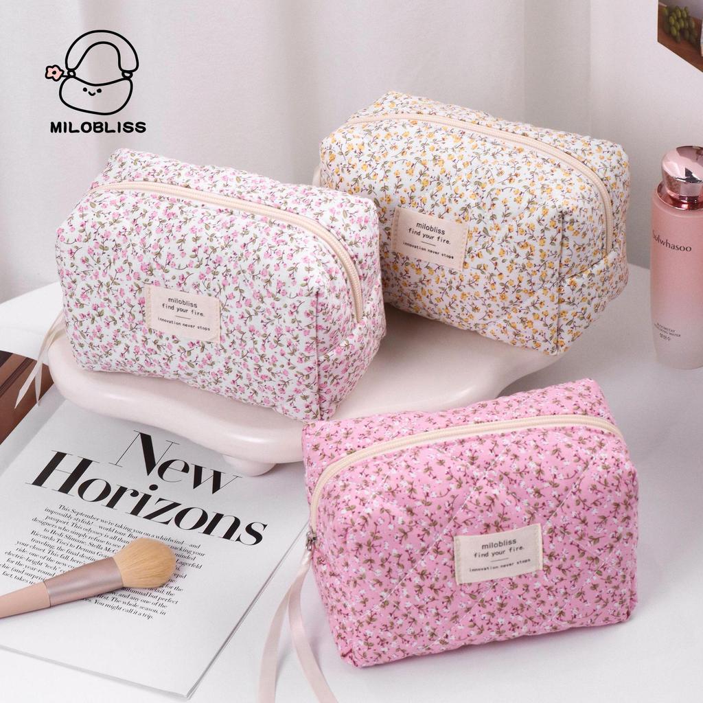 High-Capacity Quilted Floral Cosmetic Handbag