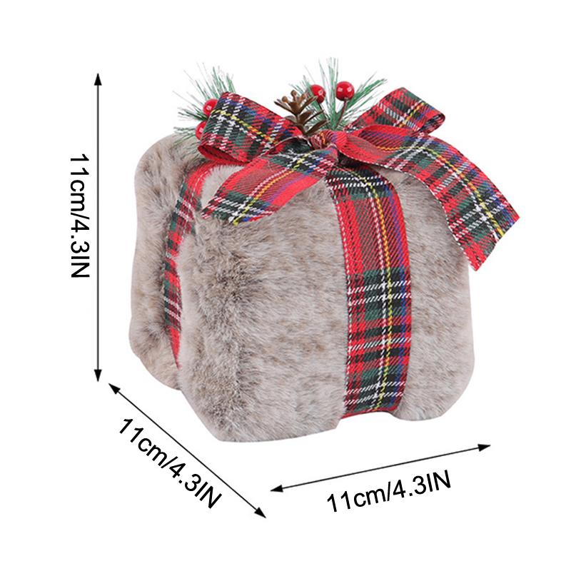 Cartoon Christmas Plush Gift Box Handicraft 3D Square Gift Box Pendant Festival Elegant Christmas Tree Decoration