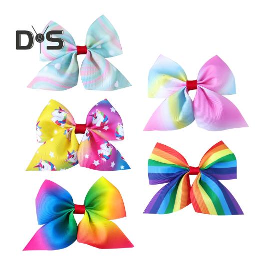 

5 шт. детские заколки для волос градиентного цвета в радужную полоску с бантом Декор заколки для волос для девочек аксессуары для волос обратно в школу Рождественский подарок 5pcs
