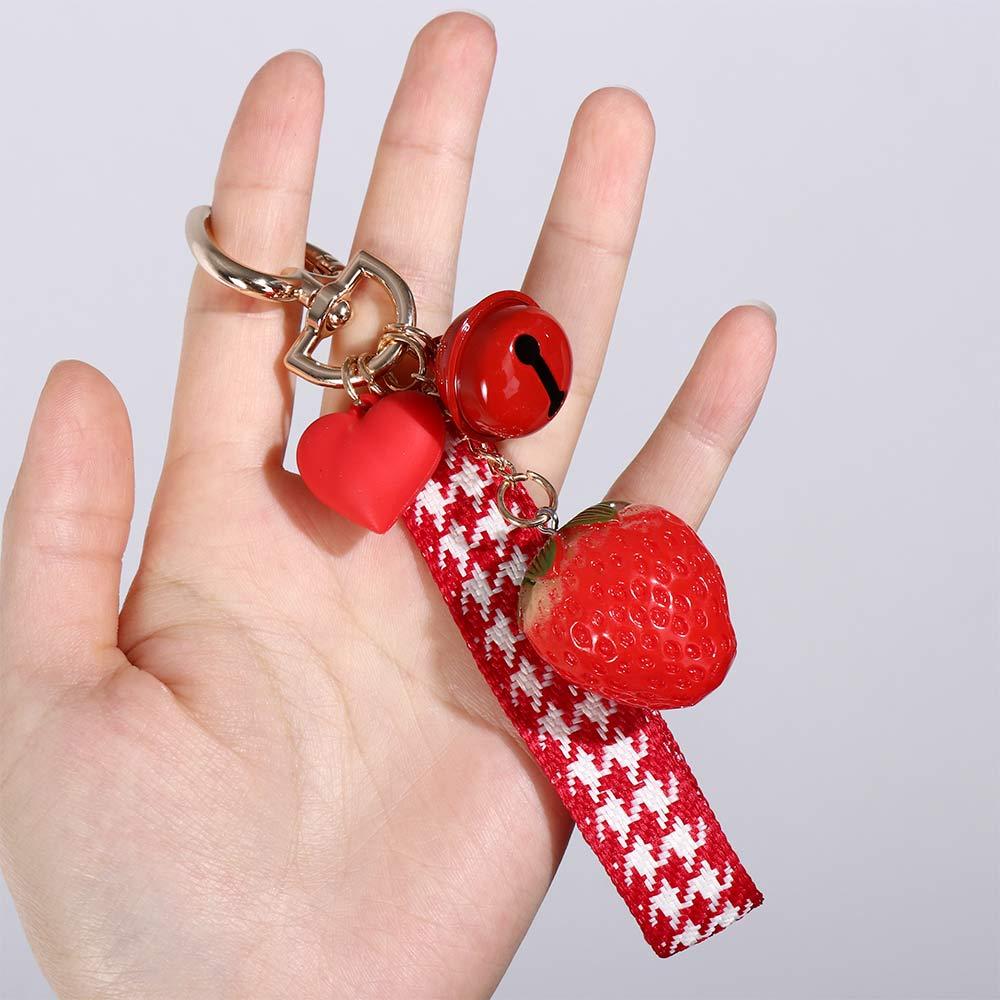 Key Holder Simulation Fruit Backpack Pendant Bell KeyRing Strawberry Keychain Jewelry Gift Keyrings