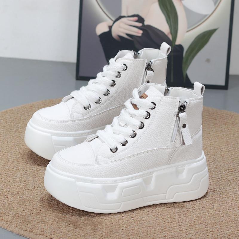 Mode 8CM Hohe Absätze Damen Freizeitschuhe 2025 Keil Schnürschuhe Damenschuhe Sport Damen Sneaker Herbst Plateauschuhe Weiß Schwarz