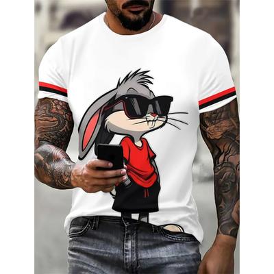 T-shirt 3D Stampata con Coniglietto Cartone Animato Personalizzato Estiva Casual a Maniche Corte Traspirante Girocollo da Uomo