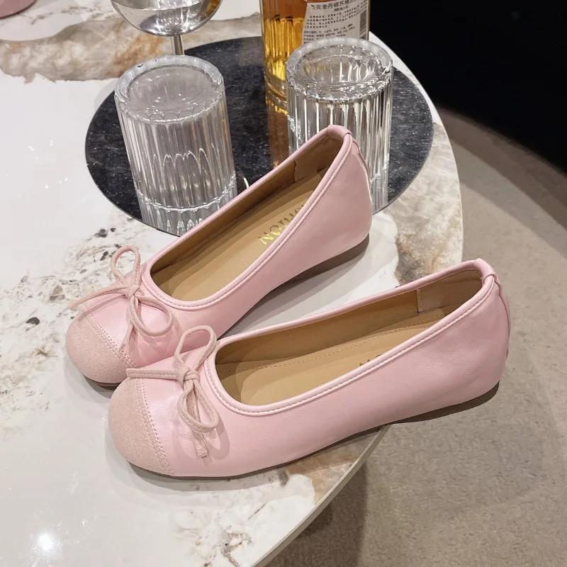 Fashion 2024 New Round Toe Casual Sports Shoes Women's Moccasin Summer Candy Color Flat Bow Decorated Ballet Flats Loaf Zapatos Mujer