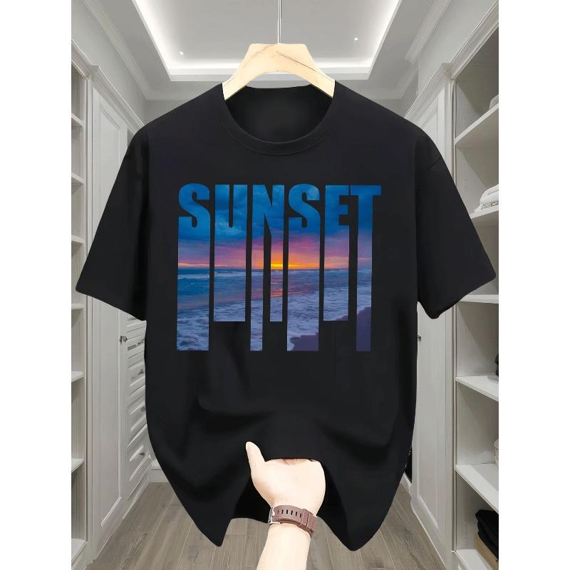 European Sizes Boys T Shirt Casual Trendy Sunset Ocean Beach Wave Horizon Sky Colorful Print Kids Wear for Boys Summer Daily Sport Holiday Outfit