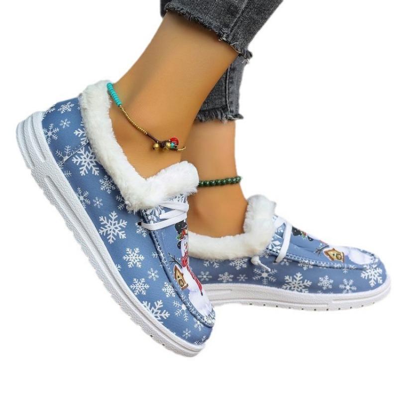 Fashion Flats Shoes Women Plus Size 36-43 Winter Christmas Warm Loafers Lace Up Non-slip Cotton Shoes Ankle Boots Zapatos De Mujer