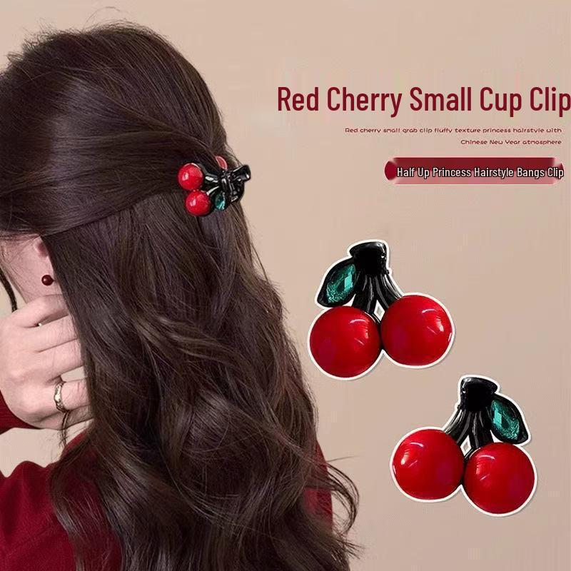 Women's Cute Cherry Hair Claw Clip - Small Side Clip for Baby Bangs and Princess Headwear Accessories