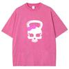 Colourful Old Washed Short-sleeved T-shirt Loose Skull Weird Bow Cute Street American Vintage Trend Leisure