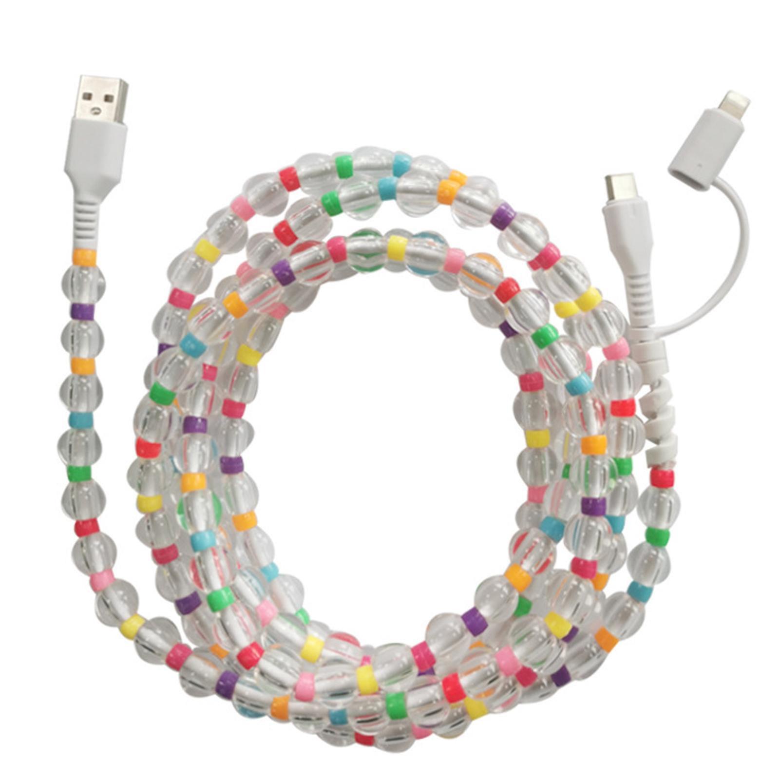 

2 in 1 Charging Cable for IPhone Fast Data Sync Beads Phone Cable USB to Type-C Charging Cable For Android All Phones 1m