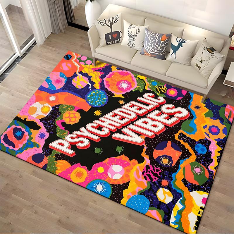 Psychedelic Vibes Carpet with Colorful Abstract Art Pattern Design Suitable for Use As an Anti-slip for Living Room Bedroom Sofas