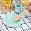 Wooden Kitchen Toy Set for Kids Wood Dinnerware Playset with Plates Cups Cutlery And Holders Simulated Play House Kitchen Pretend Toy Gift