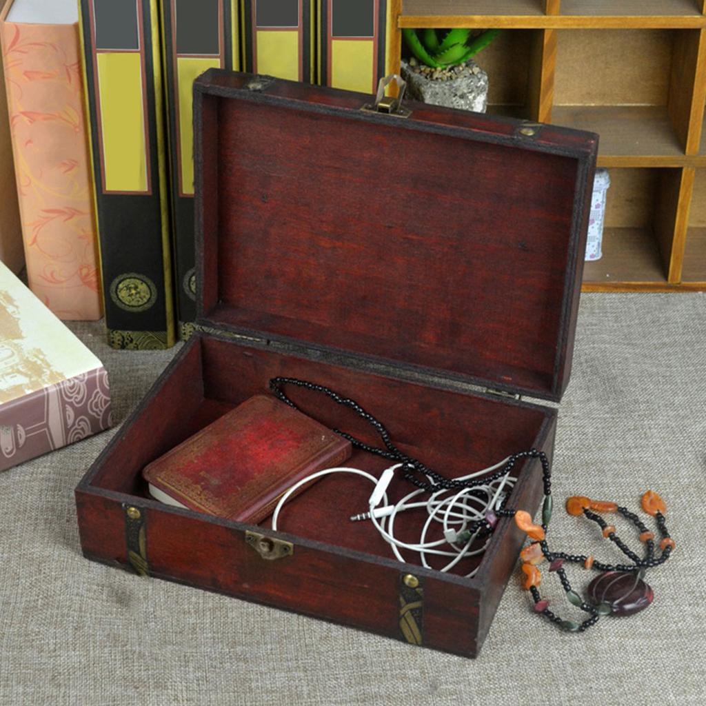 Vintage Wooden Storage Box Treasure Jewelry Container Organizer Retro Pirate Jewelry Trinket Display Case Box Desk Decoration