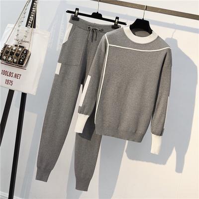 Tuta da donna in due pezzi, tuta da donna invernale in lana lavorata a maglia, maglione caldo, pantaloni harem, tuta casual da donna, set di vestiti invernali