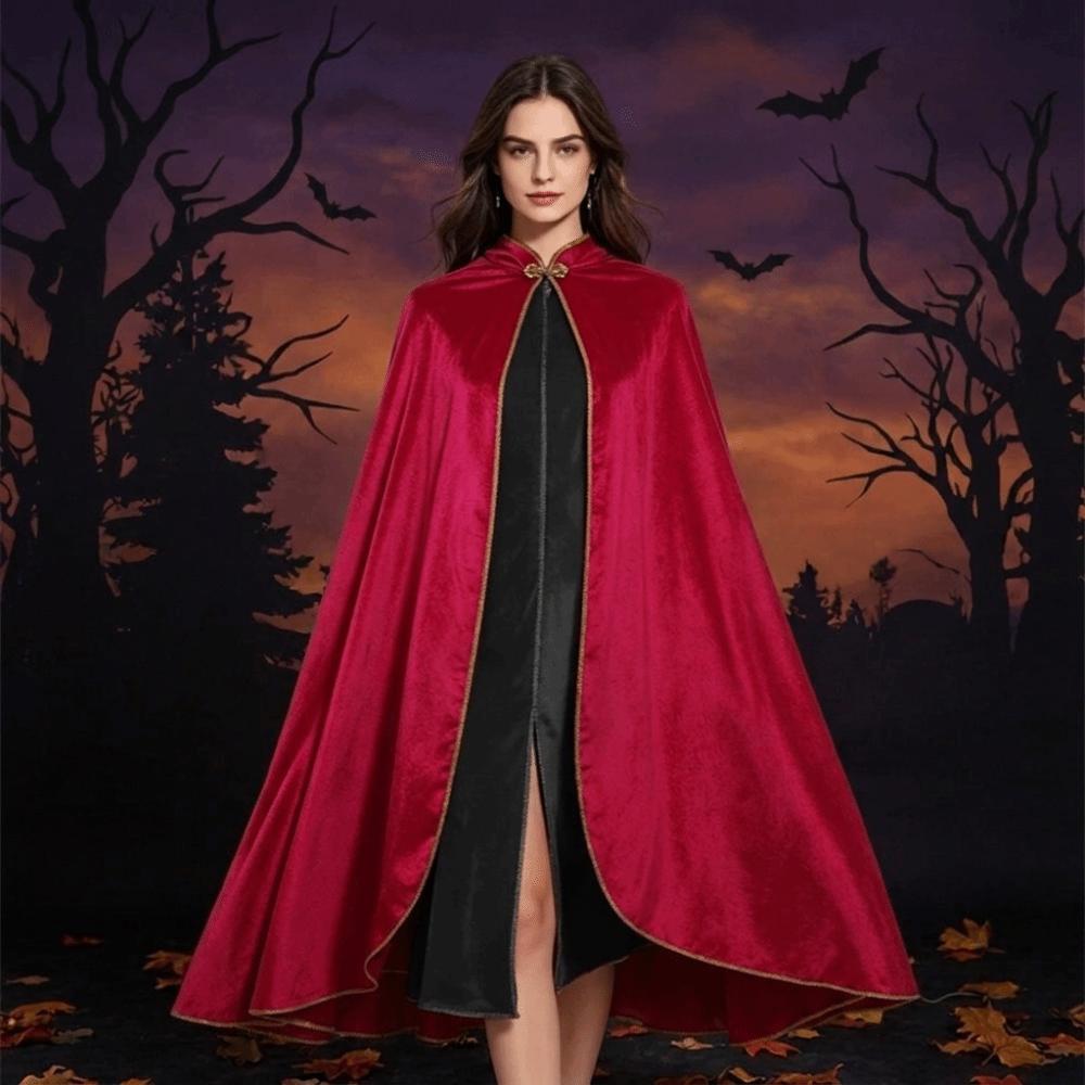 Golden Trim Gothic Costume Cape Solid Color Velvet Cape Funny Halloween Cloak Haunted House